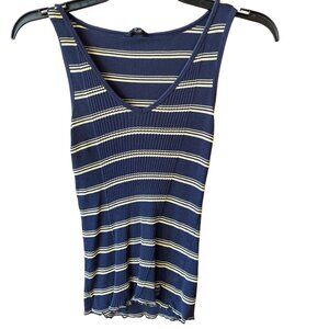 American Eagle Outfitters Striped Ribbed Tank Top Navy & Yellow Size S
